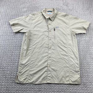 Columbia Omni-Shade Shirt Men Medium M Tan Brown Button Up Outdoors Hiking Nylon